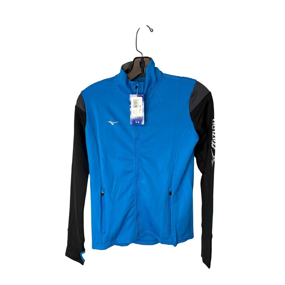 Mizuno performance full zip  long sleeve athletic shirt blue black YL